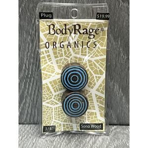 BodyRage Organics Wood Plug 3/4" Blue Circle Design Ear Stretching
